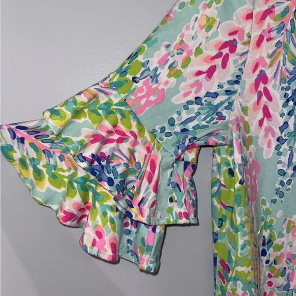 Lilly Pulitzer HTF Lula Stretch Dress Catch The Wave Ruffle Sleeve Small - Picture 3 of 6